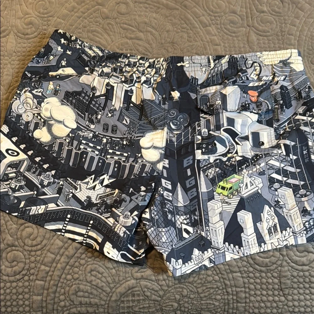 Paul Smith Black and Gray Graphic Swim Trunks